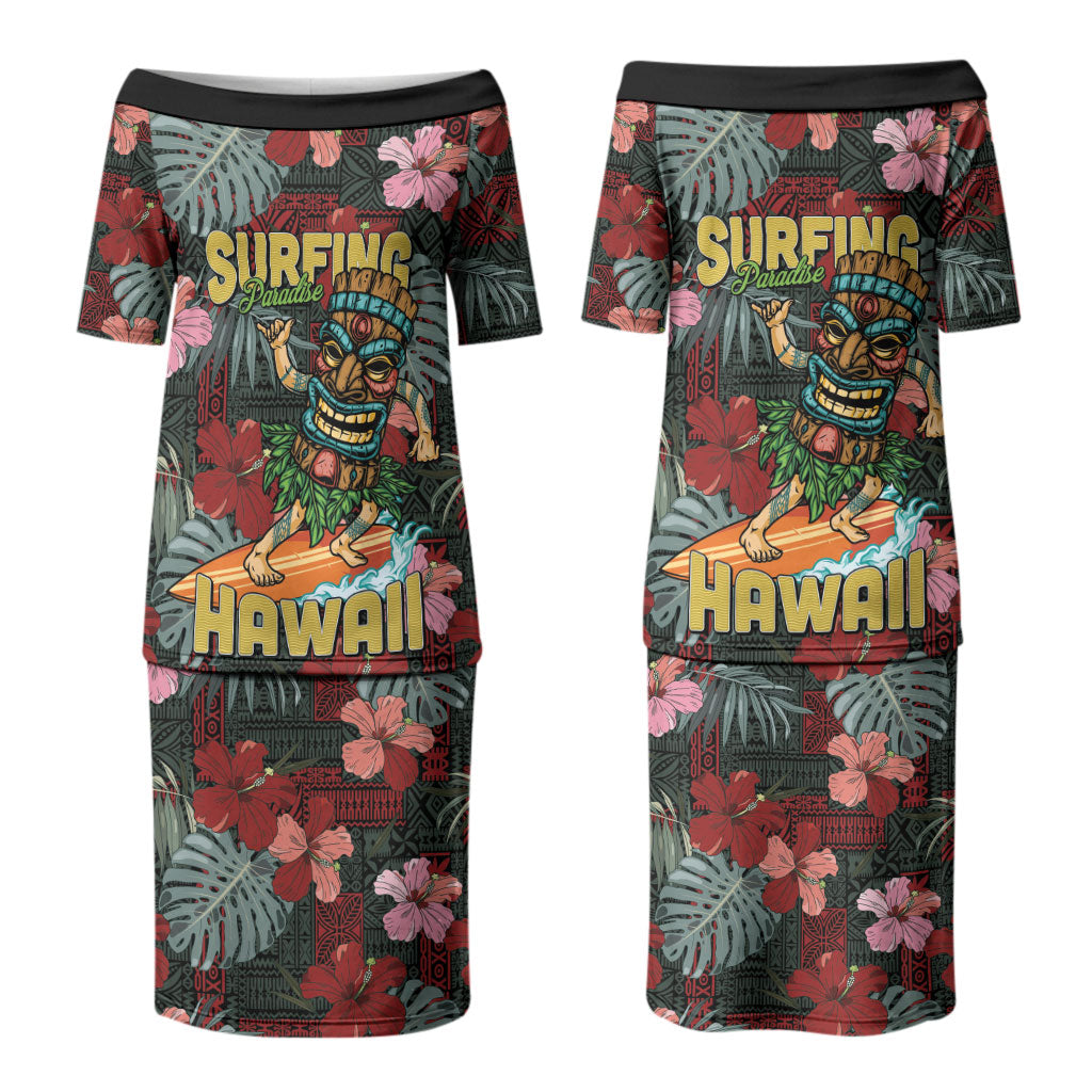 Hawaii Tiki Surfing Couples Matching Puletasi and Hawaiian Shirt Mele Kalikimaka i Iulai! LT9 - Polynesian Pride