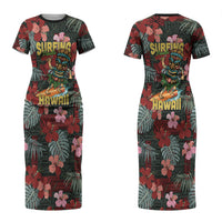 Hawaii Tiki Surfing Couples Matching Short Sleeve Bodycon Dress and Hawaiian Shirt Mele Kalikimaka i Iulai! LT9 - Polynesian Pride