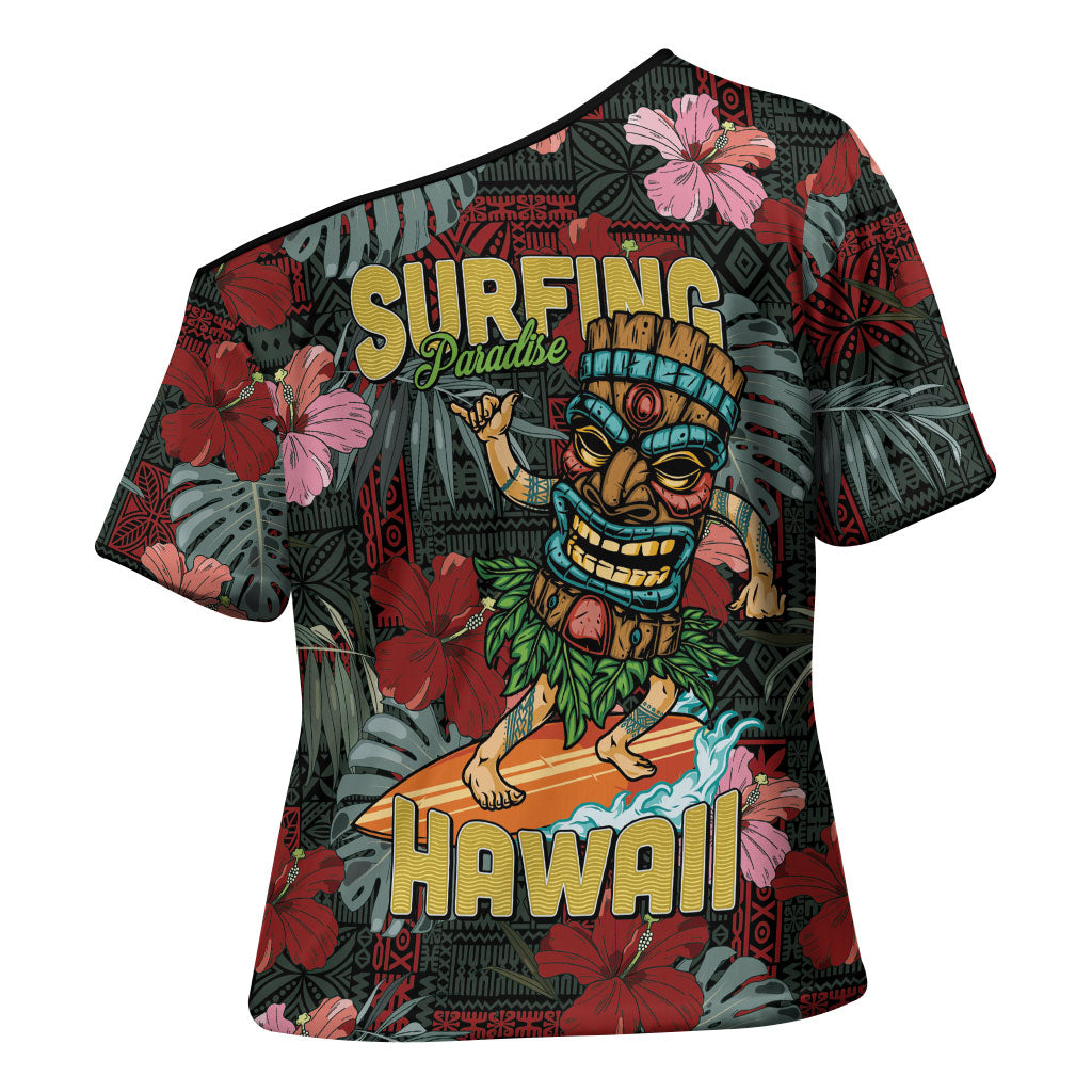 Hawaii Tiki Surfing Cross Shoulder Shirt Mele Kalikimaka i Iulai! LT9 - Polynesian Pride