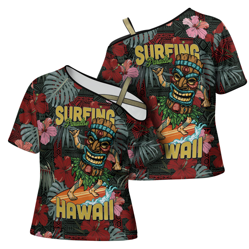 Hawaii Tiki Surfing Cross Shoulder Shirt Mele Kalikimaka i Iulai! LT9 - Polynesian Pride