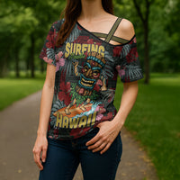 Hawaii Tiki Surfing Cross Shoulder Shirt Mele Kalikimaka i Iulai! LT9 - Polynesian Pride