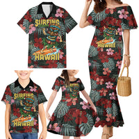 Hawaii Tiki Surfing Family Matching Mermaid Dress and Hawaiian Shirt Mele Kalikimaka i Iulai!