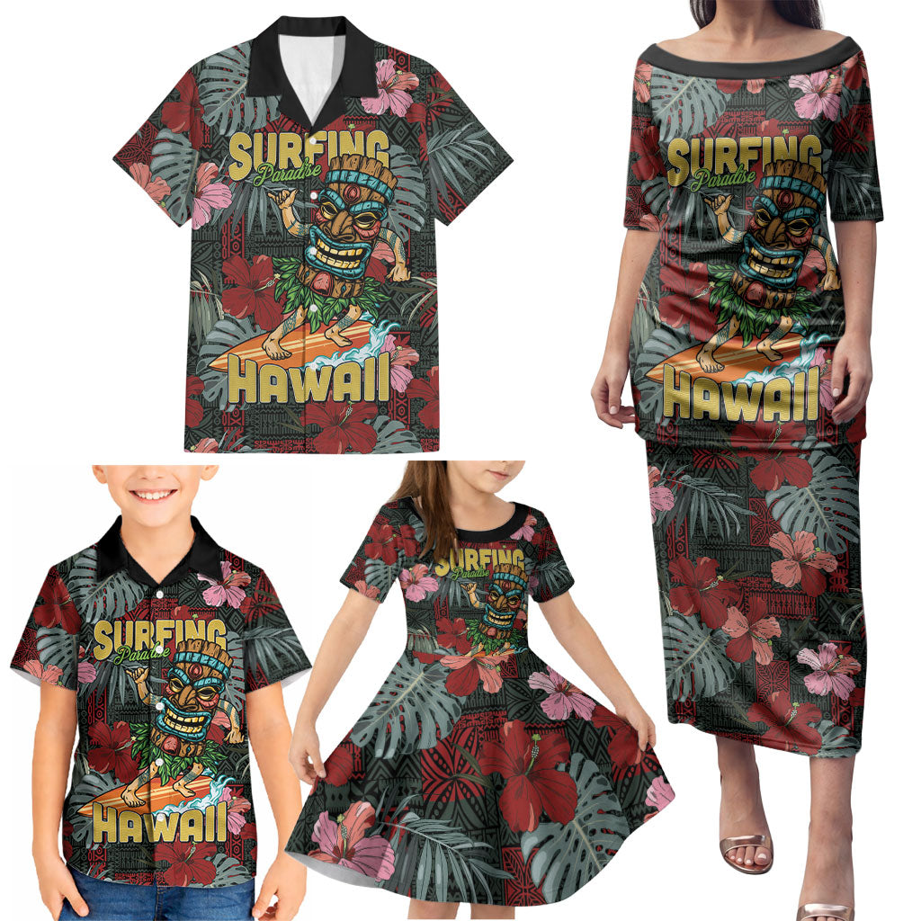 Hawaii Tiki Surfing Family Matching Puletasi and Hawaiian Shirt Mele Kalikimaka i Iulai! LT9 - Polynesian Pride