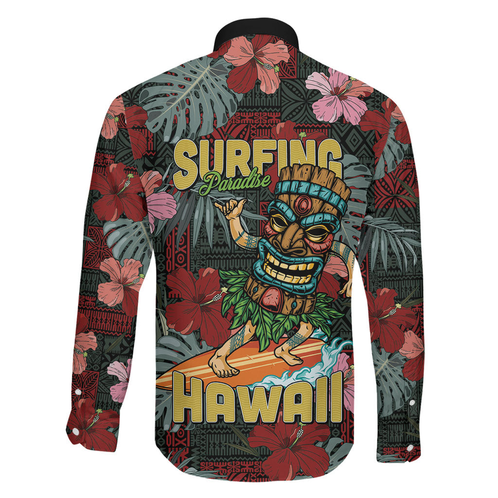 Hawaii Tiki Surfing Family Matching Short Sleeve Bodycon Dress and Hawaiian Shirt Mele Kalikimaka i Iulai!