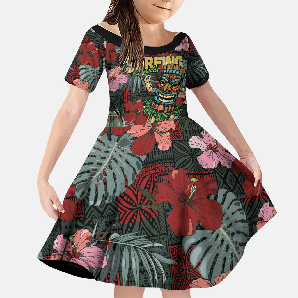 Hawaii Tiki Surfing Family Matching Summer Maxi Dress and Hawaiian Shirt Mele Kalikimaka i Iulai!