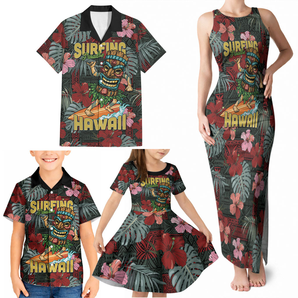 Hawaii Tiki Surfing Family Matching Tank Maxi Dress and Hawaiian Shirt Mele Kalikimaka i Iulai! LT9 - Polynesian Pride