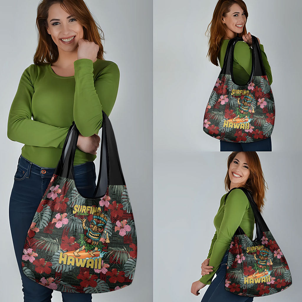 Hawaii Tiki Surfing Grocery Bag Mele Kalikimaka i Iulai!