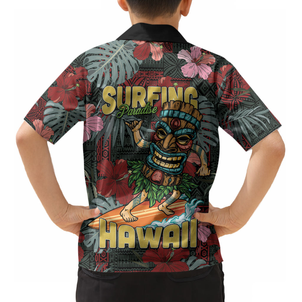 Hawaii Tiki Surfing Kid Hawaiian Shirt Mele Kalikimaka i Iulai! LT9 - Polynesian Pride