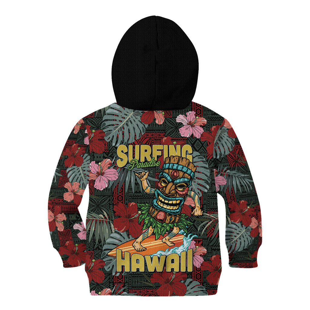 Hawaii Tiki Surfing Kid Hoodie Mele Kalikimaka i Iulai! LT9 - Polynesian Pride
