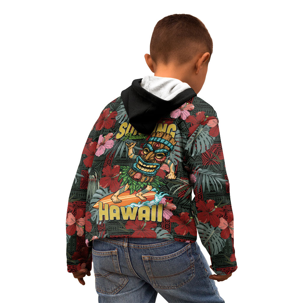 Hawaii Tiki Surfing Kid Hoodie Mele Kalikimaka i Iulai! LT9 - Polynesian Pride
