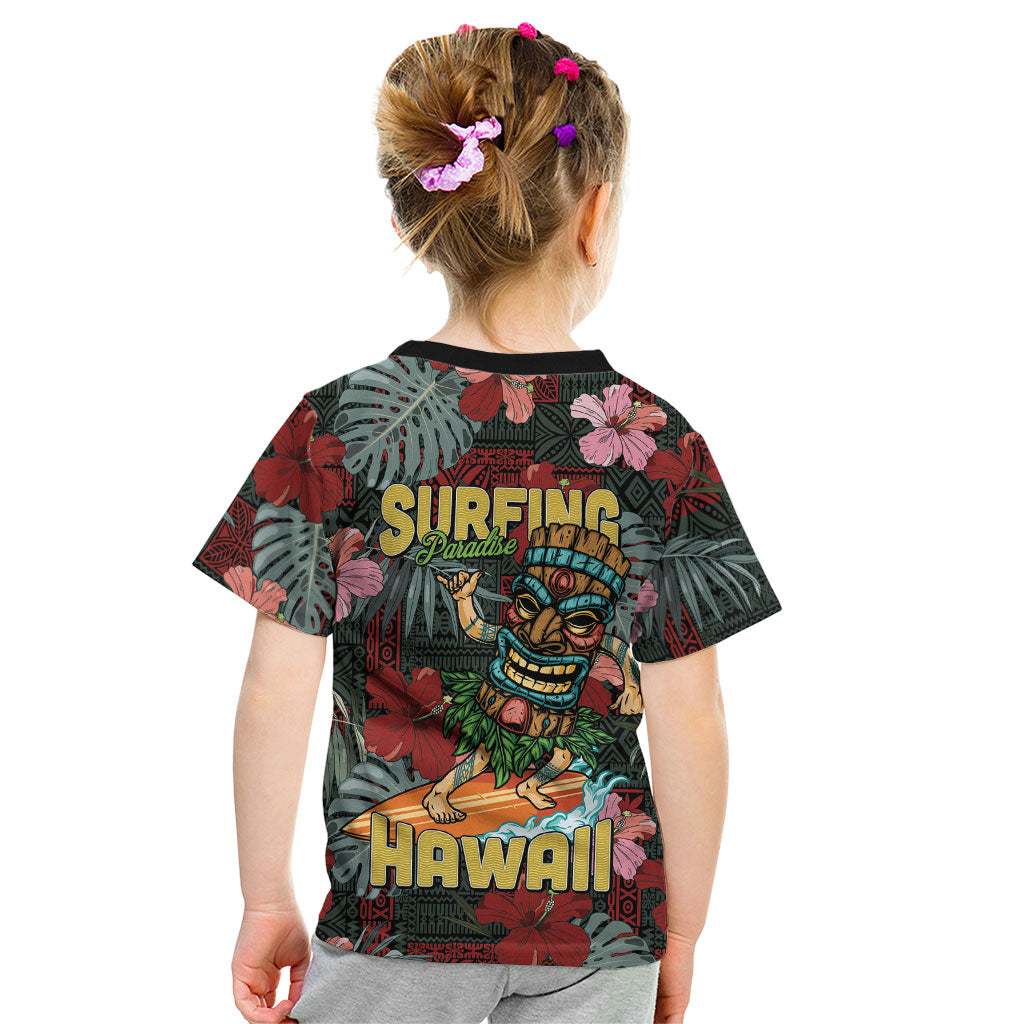 Hawaii Tiki Surfing Kid T Shirt Mele Kalikimaka i Iulai! LT9 - Polynesian Pride