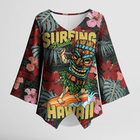 Hawaii Tiki Surfing Kimono Sleeve Blouse Mele Kalikimaka i Iulai! LT9 Female Black - Polynesian Pride