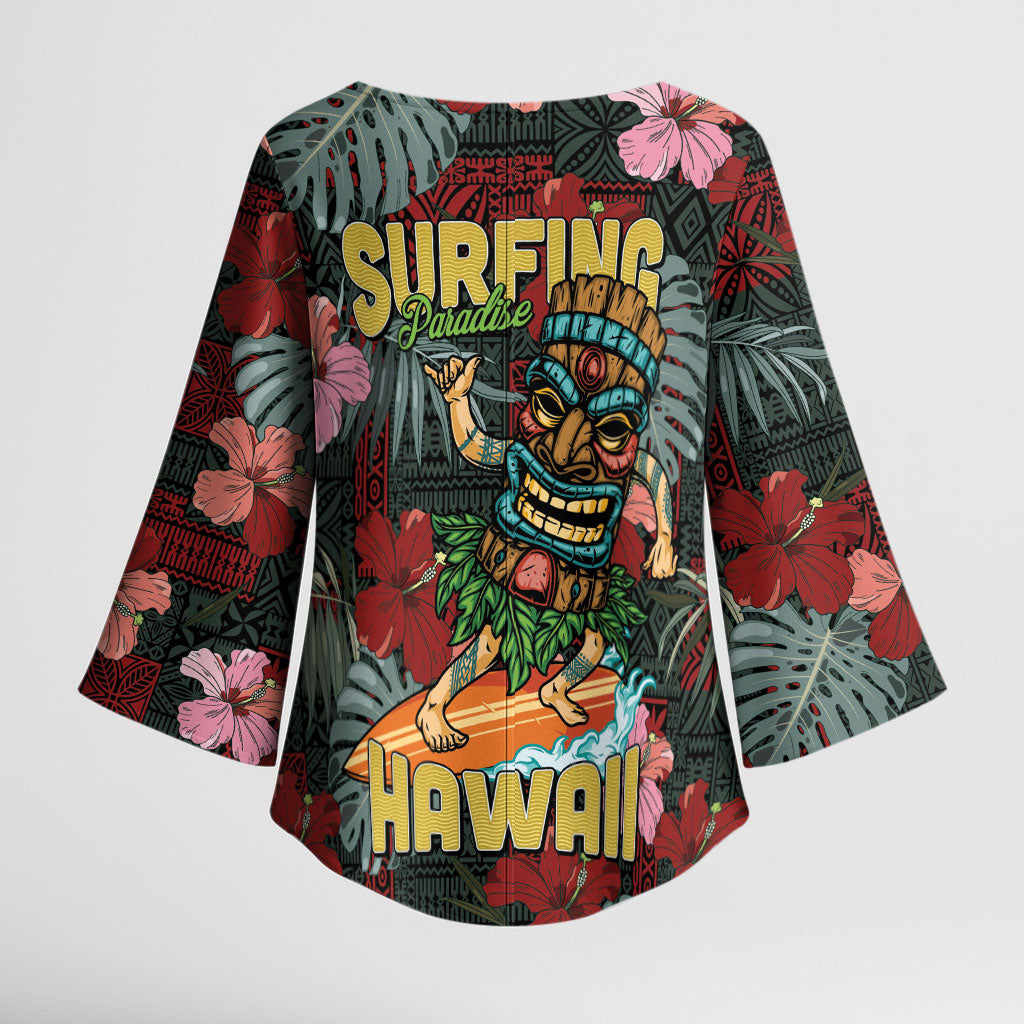 Hawaii Tiki Surfing Kimono Sleeve Blouse Mele Kalikimaka i Iulai! LT9 - Polynesian Pride
