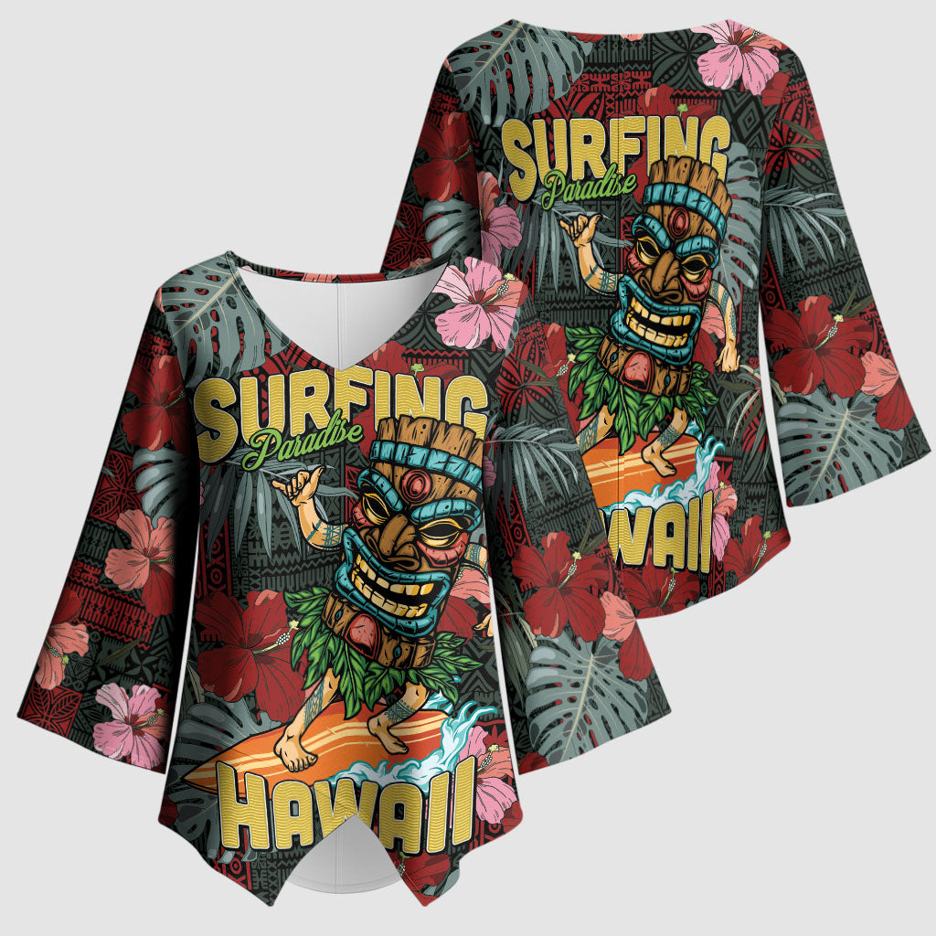 Hawaii Tiki Surfing Kimono Sleeve Blouse Mele Kalikimaka i Iulai! LT9 - Polynesian Pride