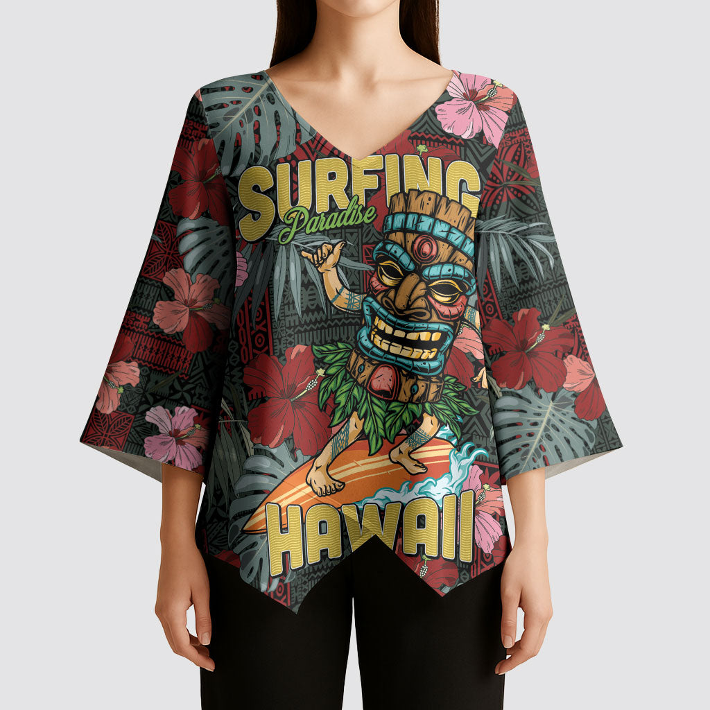 Hawaii Tiki Surfing Kimono Sleeve Blouse Mele Kalikimaka i Iulai! LT9 - Polynesian Pride