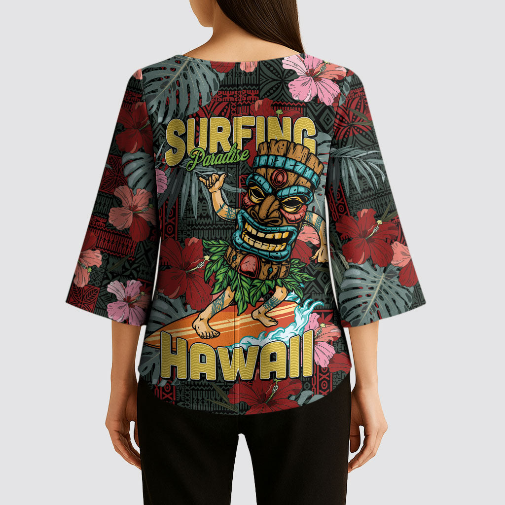 Hawaii Tiki Surfing Kimono Sleeve Blouse Mele Kalikimaka i Iulai! LT9 - Polynesian Pride