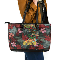 Hawaii Tiki Surfing Leather Tote Bag Mele Kalikimaka i Iulai!