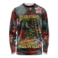 Hawaii Tiki Surfing Long Sleeve Shirt Mele Kalikimaka i Iulai! LT9 Unisex Black - Polynesian Pride