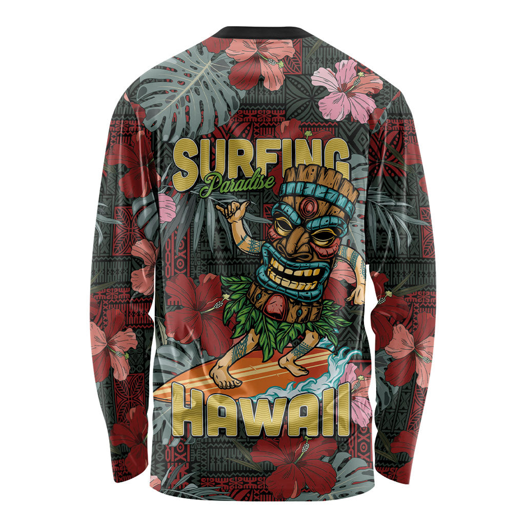 Hawaii Tiki Surfing Long Sleeve Shirt Mele Kalikimaka i Iulai! LT9 - Polynesian Pride