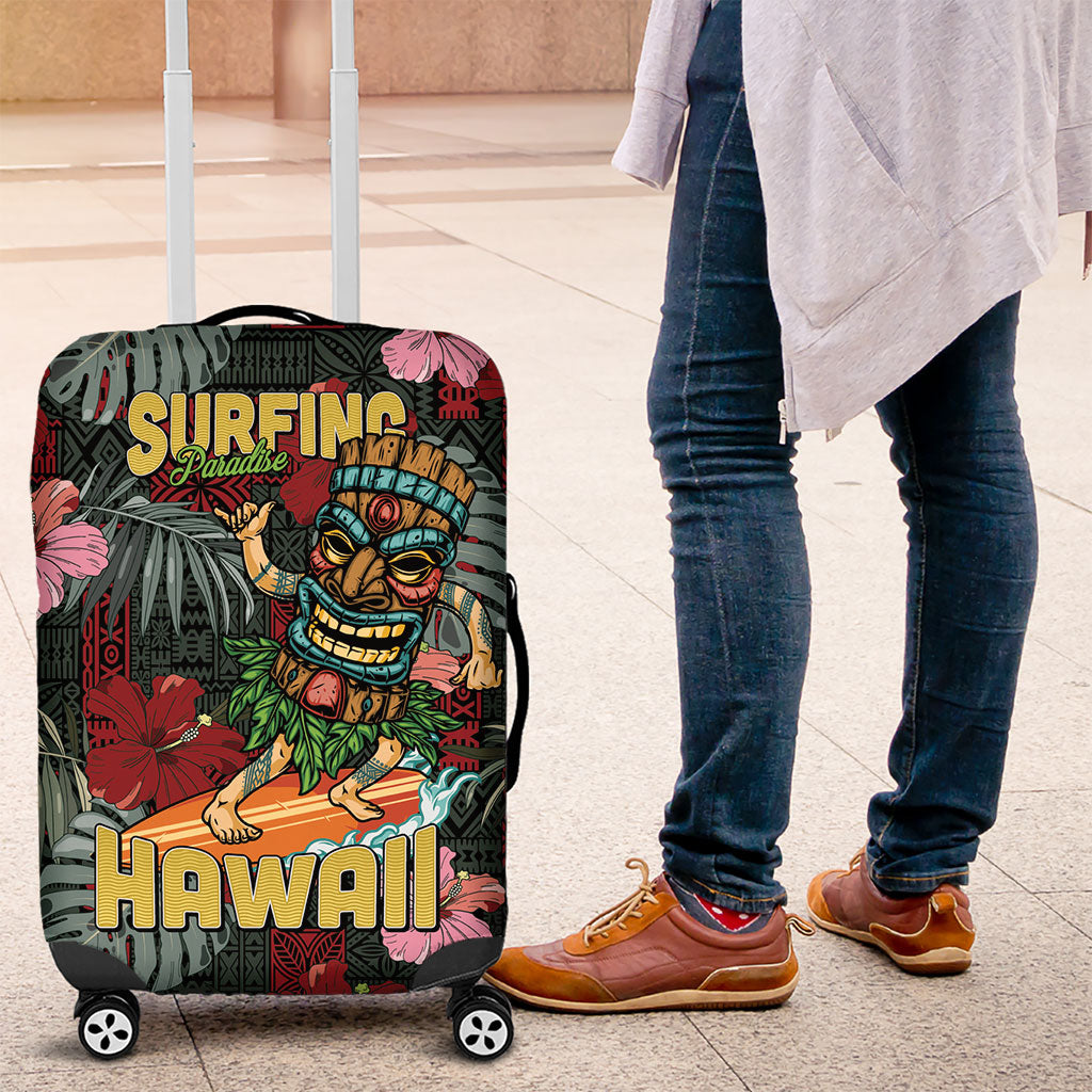 Hawaii Tiki Surfing Luggage Cover Mele Kalikimaka i Iulai! LT9 Black - Polynesian Pride
