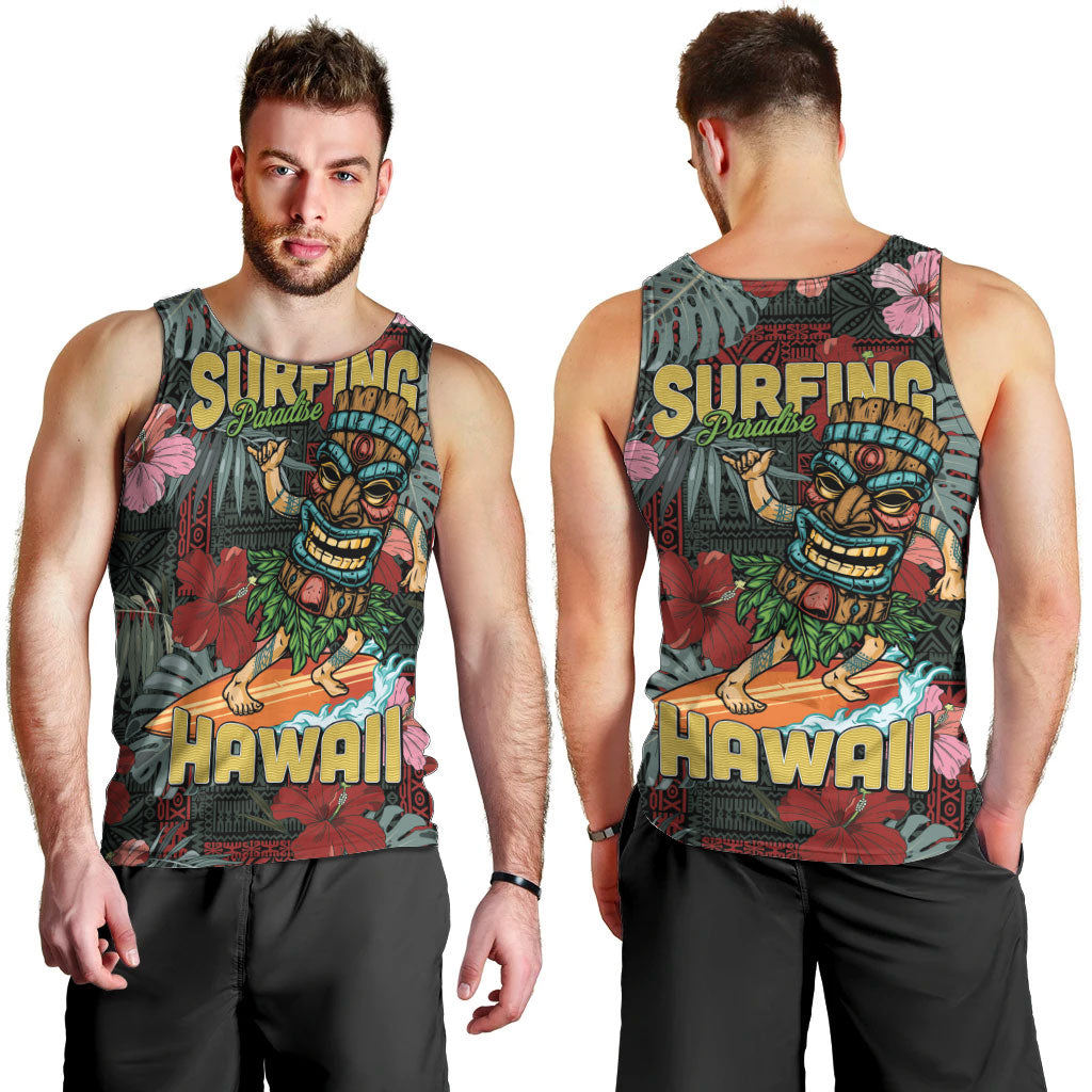 Hawaii Tiki Surfing Men Tank Top Mele Kalikimaka i Iulai!