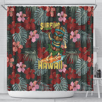 Hawaii Tiki Surfing Shower Curtain Mele Kalikimaka i Iulai!