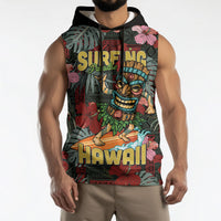 Hawaii Tiki Surfing Sleeveless Hoodie Mele Kalikimaka i Iulai!
