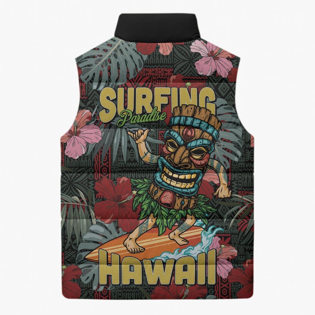 Hawaii Tiki Surfing Sleeveless Puffer Jacket Mele Kalikimaka i Iulai!