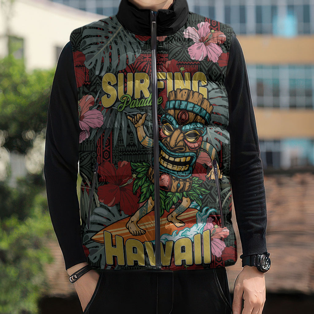 Hawaii Tiki Surfing Sleeveless Puffer Jacket Mele Kalikimaka i Iulai!