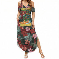 Hawaii Tiki Surfing Summer Maxi Dress Mele Kalikimaka i Iulai! LT9 Women Black - Polynesian Pride