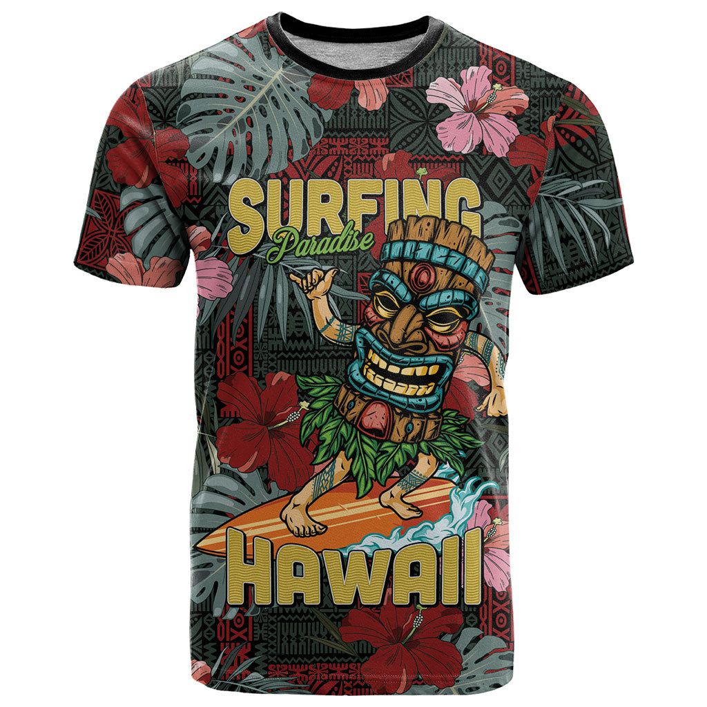 Hawaii Tiki Surfing T Shirt Mele Kalikimaka i Iulai!