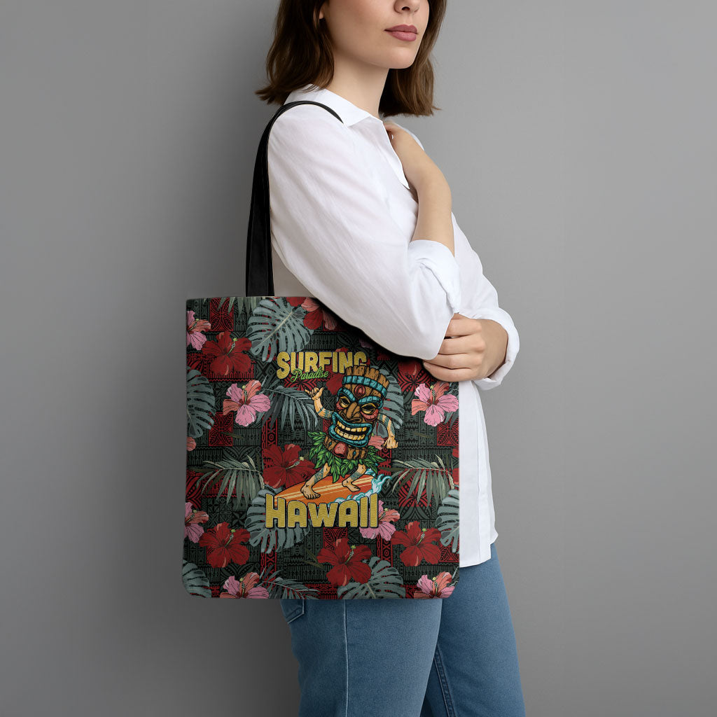 Hawaii Tiki Surfing Tote Bag Mele Kalikimaka i Iulai!