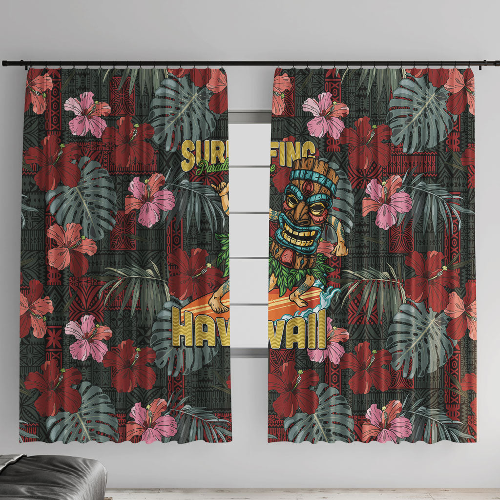 Hawaii Tiki Surfing Window Curtain Mele Kalikimaka i Iulai!