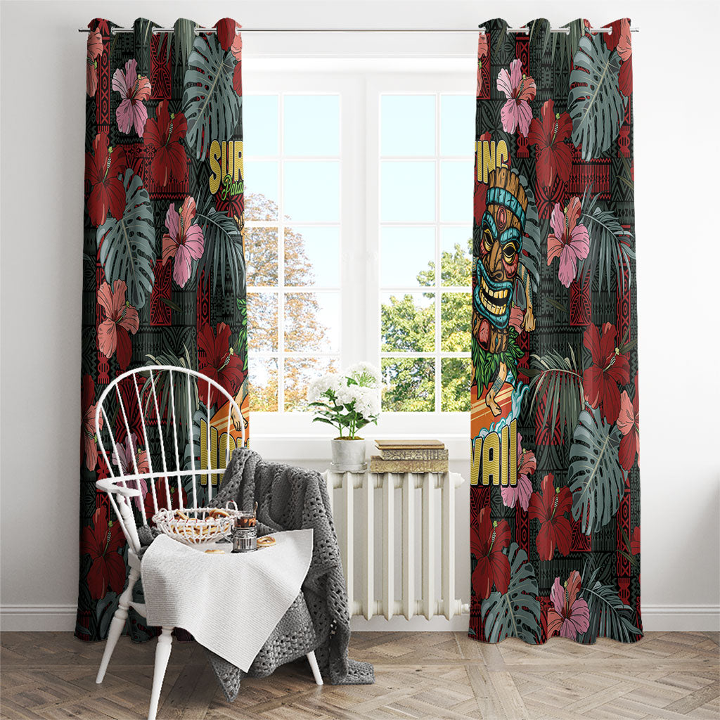 Hawaii Tiki Surfing Window Curtain Mele Kalikimaka i Iulai!