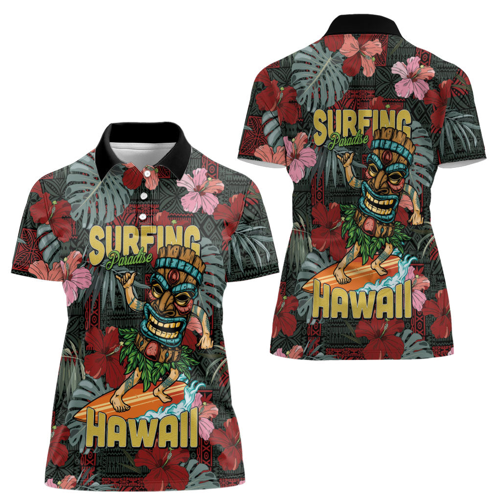 Hawaii Tiki Surfing Women Polo Shirt Mele Kalikimaka i Iulai! LT9 - Polynesian Pride