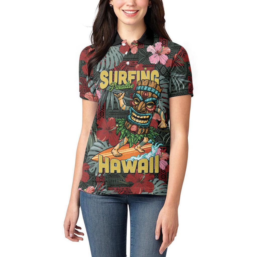 Hawaii Tiki Surfing Women Polo Shirt Mele Kalikimaka i Iulai! LT9 - Polynesian Pride