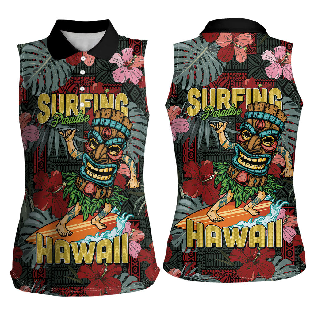 Hawaii Tiki Surfing Women Sleeveless Polo Shirt Mele Kalikimaka i Iulai! LT9 - Polynesian Pride
