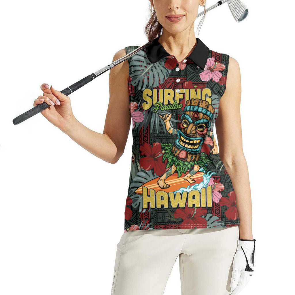 Hawaii Tiki Surfing Women Sleeveless Polo Shirt Mele Kalikimaka i Iulai! LT9 - Polynesian Pride