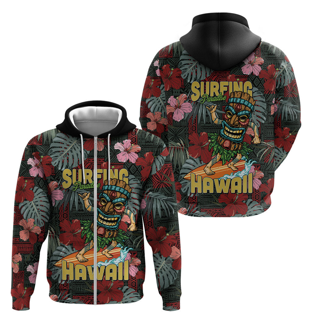 Hawaii Tiki Surfing Zip Hoodie Mele Kalikimaka i Iulai! LT9 - Polynesian Pride