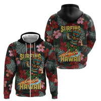 Hawaii Tiki Surfing Zip Hoodie Mele Kalikimaka i Iulai! LT9 - Polynesian Pride