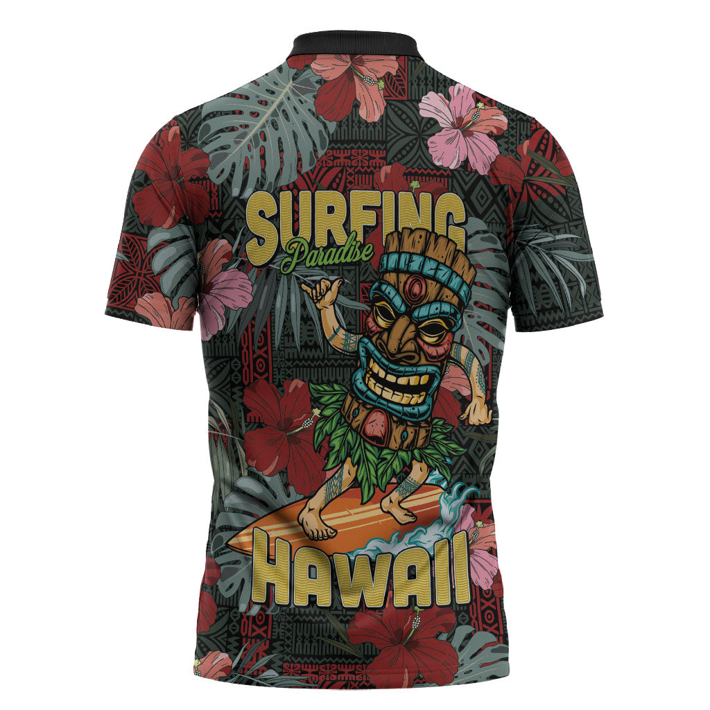 Hawaii Tiki Surfing Zipper Polo Shirt Mele Kalikimaka i Iulai!