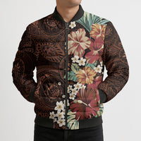 Kanoa Hawai'i Hibiscus Bomber Puffer Jacket Polynesian Tribal Tattoo Pattern Floral Elements
