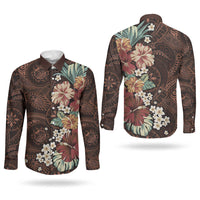 Kanoa Hawai'i Hibiscus Couples Matching Off Shoulder Maxi Dress and Long Sleeve Button Shirt Polynesian Tribal Tattoo Pattern Floral Elements LT9 - Polynesian Pride