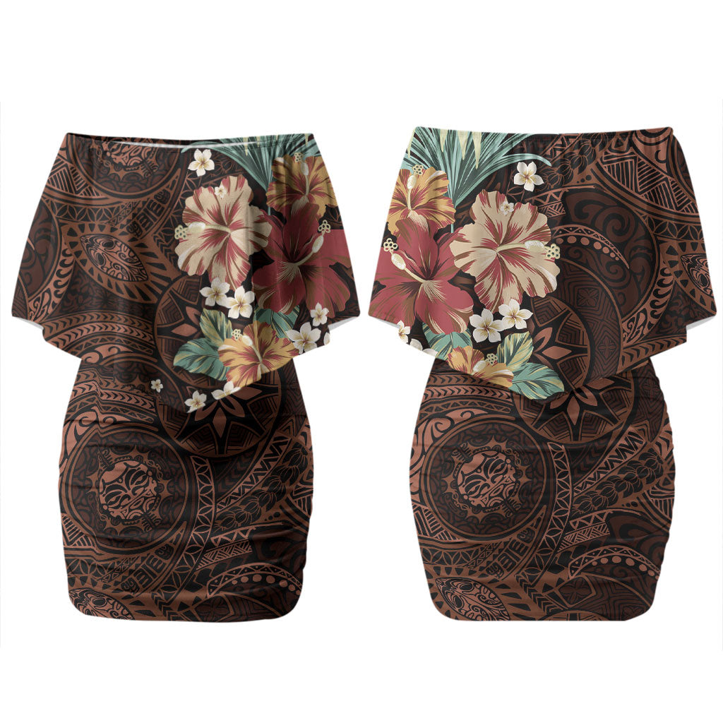 Kanoa Hawai'i Hibiscus Couples Matching Off Shoulder Short Dress and Hawaiian Shirt Polynesian Tribal Tattoo Pattern Floral Elements LT9 - Polynesian Pride