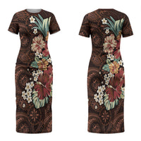 Kanoa Hawai'i Hibiscus Couples Matching Short Sleeve Bodycon Dress and Hawaiian Shirt Polynesian Tribal Tattoo Pattern Floral Elements LT9 - Polynesian Pride