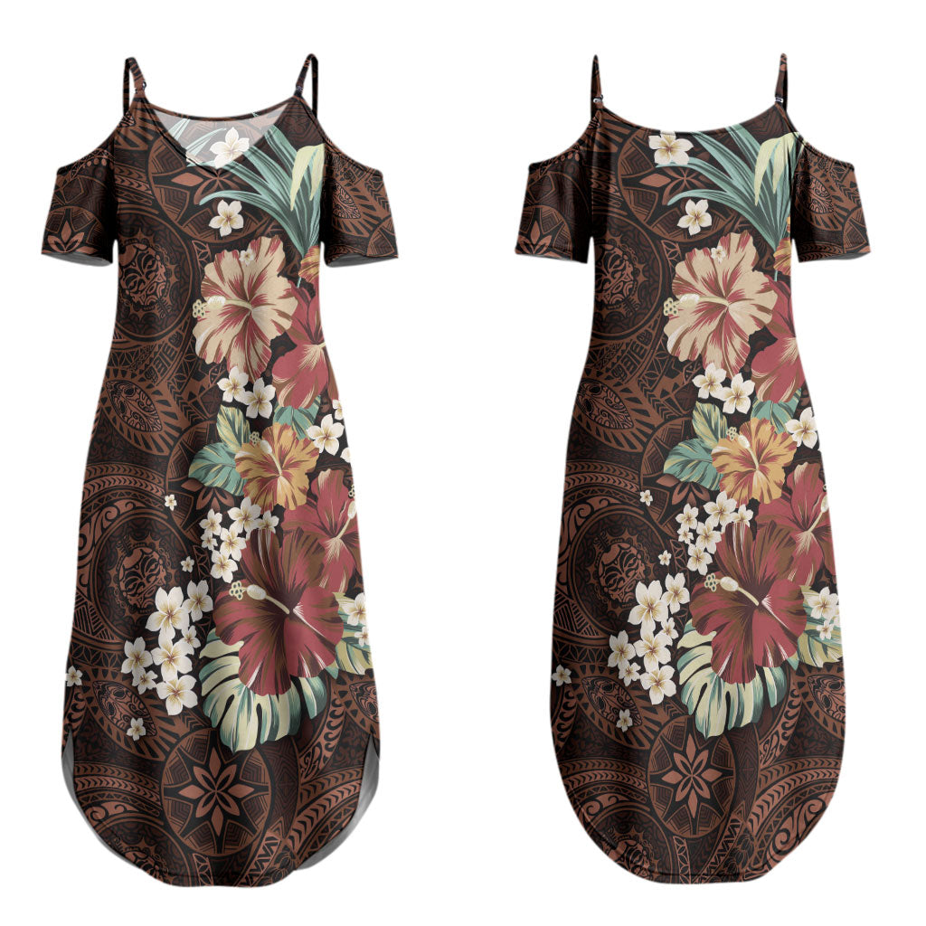 Kanoa Hawai'i Hibiscus Couples Matching Summer Maxi Dress and Hawaiian Shirt Polynesian Tribal Tattoo Pattern Floral Elements LT9 - Polynesian Pride