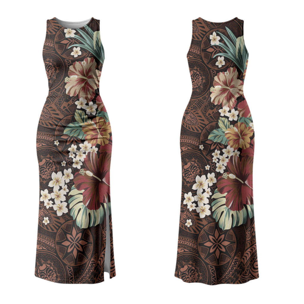 Kanoa Hawai'i Hibiscus Couples Matching Tank Maxi Dress and Hawaiian Shirt Polynesian Tribal Tattoo Pattern Floral Elements LT9 - Polynesian Pride
