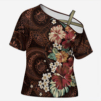 Kanoa Hawai'i Hibiscus Cross Shoulder Shirt Polynesian Tribal Tattoo Pattern Floral Elements