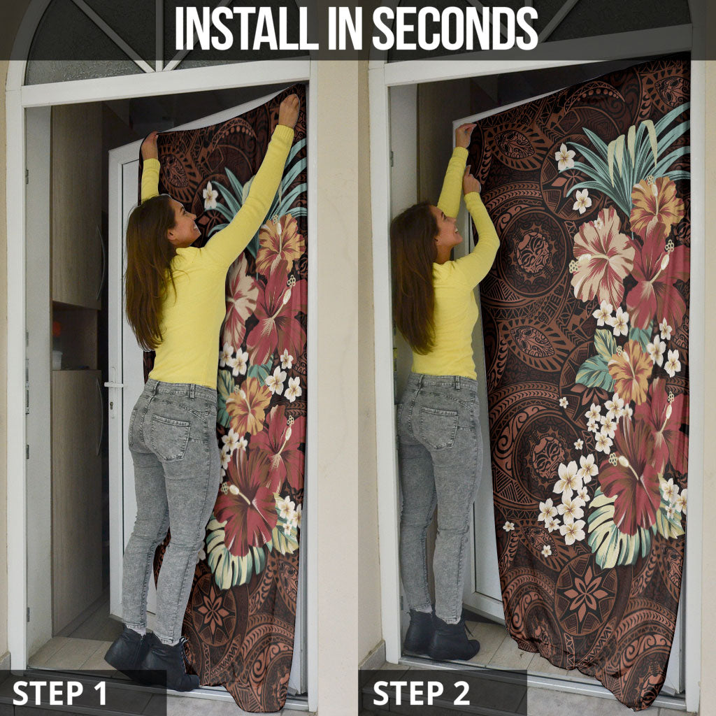 Kanoa Hawai'i Hibiscus Door Cover Polynesian Tribal Tattoo Pattern Floral Elements