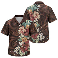 Kanoa Hawai'i Hibiscus Family Matching Off The Shoulder Long Sleeve Dress and Hawaiian Shirt Polynesian Tribal Tattoo Pattern Floral Elements LT9 Son's Shirt Brown - Polynesian Pride